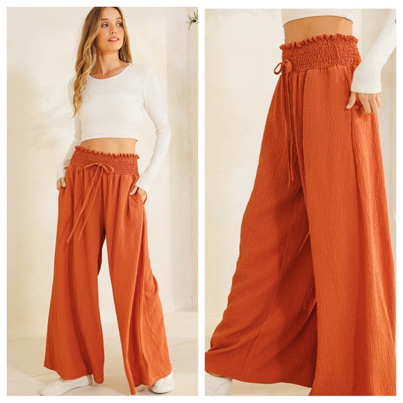 ShopEvelynne Pants - 39 Boho Smocked Waist Wide Leg Pants